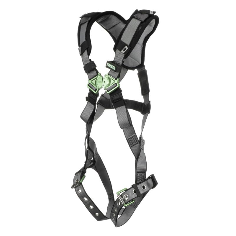 Image of MSA V-FIT Standard Safety Harness - Polyester & Nano-Technology Treated Web Full Body Harness Back, Shoulder Padding, Gray