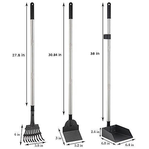 Yangbaga Hundekotschaufel aus Metall, 2 Rechen mit Verstellbarer Länge, 84 cm Langer Griff für große mittlere kleine Hunde