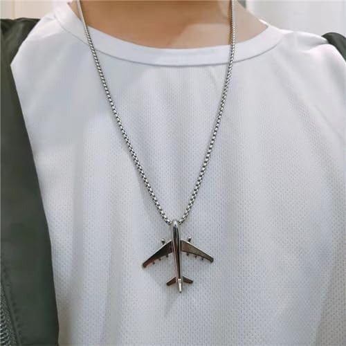 Airplane Aircraft Pendant Necklace Stainless Steel 3D Simple Charm Silver Jet Plane Model Flight Attendant Pilot Chain Necklace for Women Men Minimalist Aviation Traveler Fashion Jewelry Gifts3