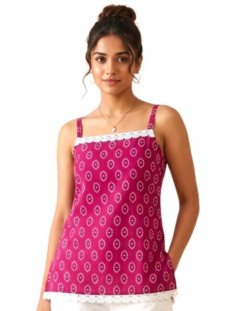 Women's Cotton Printed Short Kurti, A-Line Fit Casual Ethnic Top, Square Neck Sleeveless Kurta Office College-picture-11