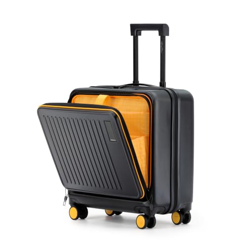 Overnighter Suitcase|45cm|44L|Front Laptop Pocket (15.6-inch)|Makrolon Hardshell|Keyless TSA Lock|8 Silent Wheels|1-2 Day Trips|Mokobara Transit Cabin Overnighter|Black&Yellow (Money Moves Sunray 2.0)