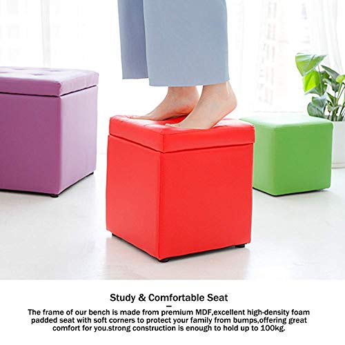 Pouf repose-pieds cube haut de gamme en similicuir orange de 40 cm - 7