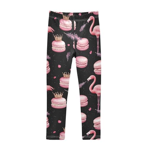 Flamingo Macarons Girls' Leggings Toddler Doodles Pink Flamingo Kids Yoga Pants Dance Active Tights 4T