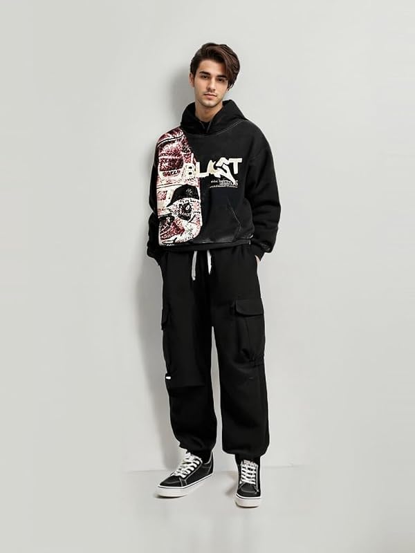 Obenie Retro Y2K Hoodie Gothic Casual Alphabet Blast Print Pattern Skull Fashion Hoodie Men Harajuku Men Clothing (black,L,Large) image 2
