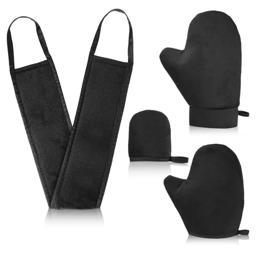 4pcs Self Tanning Mitt Applicator Kit,Tanning Mitt Self Tanner Back Applicator Mini Face Tanner Mitt Soft Streak Reusable & Washable for Women Girl Men(Black)