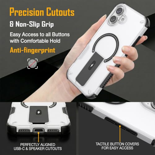 Image of ZAP CASE Matte Kickstand Case for iPhone 16 Plus | Magsafe Compatible | Premium Polycarbonate Back + Flexible TPU Bumper | Foldable Stand | Military-Grade Drop Protection | Anti-Fingerprint | White