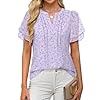 ANRABESS Blusas femininas elegantes de chiffon, gola V, pétala, manga curta, 2025, verão, casual, negócios, escritório, trabalho, Floral rosa e roxo, GG
