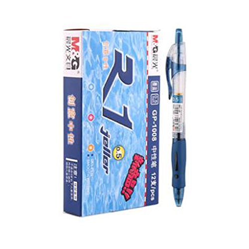 12 pcs M&G GP-1008 0.5mm Roller Gel Pen Retractable Smooth Writing (Blue black)
