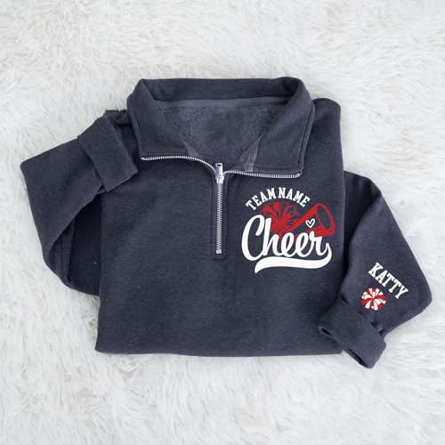 Personalized Cheer Quarter Zip Sweatshirt, Custom Cheer Mom Pullover with Name, Team Jacket for Women2