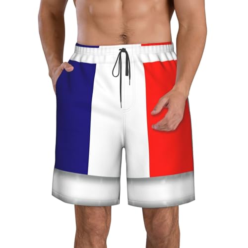 French Flag Print Men's Shorts Casual Lightweight Yoga Shorts Elastic Waist Drawstring Summer Beach Shorts