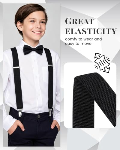 Image of Kids Suspender Bowtie Necktie Sets - Adjustable Elastic Classic Accessory Sets for 6 Months to 13 Year Old Boys & Girls