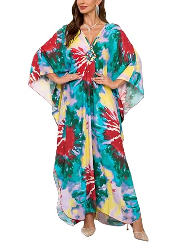 Image of KEYLORTING Plus Size Kaftan Dress Women, African Moo Moo Print Caftan, Batwing Dress, Beach Cover Up for Party and Loungewear