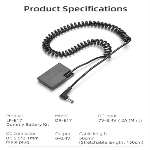 Image of SSK LP-E17 Dummy Battery with 8.4V 3A AC Power Supply Adapter DC Coupler Kit Compatible with Canon EOS RP /M3 /M5 /850D /200D