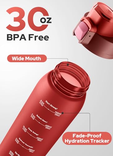 Image of Opard Zip 30oz Plastic Water Bottle Dishwasher Safe, Leakproof Flip-Top Lid, BPA Free Tritan, Wide Mouth Reusable Sports Water Bottle for Gym Hiking Commuting Outdoor Travel and School