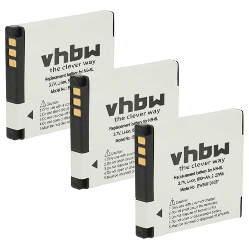 3x batteria compatibile con Canon PowerShot A3200 IS A3100 IS A3150 IS A3300 IS A3000 IS A2200 fotocamera 600mAh 3.6V Li-Ion