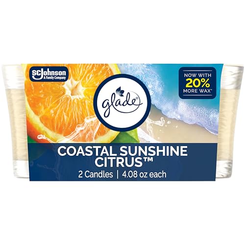 Glade 1-Wick Scented Candle Jar, Coastal Sunshine Citrus, Air Freshener Infused with Essential Oils...