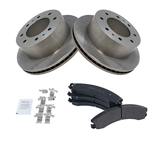 Image of TRQ Rear Brake Pad and Rotor Kit Brake Pads Rotor Semi-Metallic Compatible with 2011-2019 Chevrolet Silverado 2500 HD Silverado 3500 HD 2016-2019 Suburban 3500 GMC Sierra 2500 Sierra