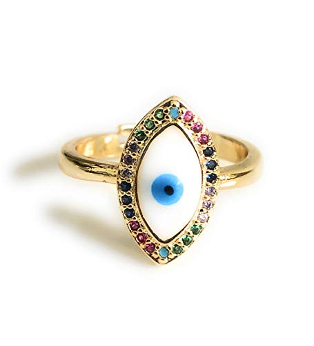 Enamel Evil Eye Adjustable Ring Protection Gift for Women