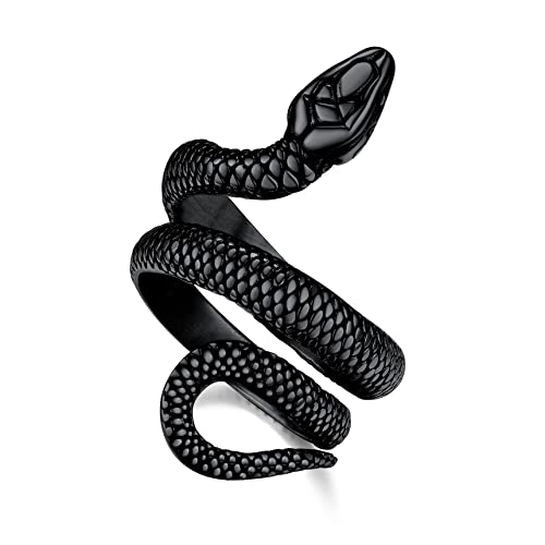 Bestyle Punk Gothic Snake Rings for Men Women, Stainless Steel/Gold/Black Serpent Finger Wrap Ring, Cool Statement Biker Rings Retro Costumes Jewelry, Size #7-#12