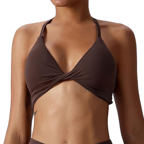 Image of ABOCIW Sports Bras for Women Twist Criss-Cross Back Padded Workout Tank Tops Low Impact Gym Yoga Bra