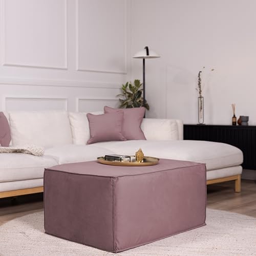 Factory Direct Partners Velvety and Vinyl Overstuffed Rectangle Ottoman for Living Room, Lounge, Office - Mauve