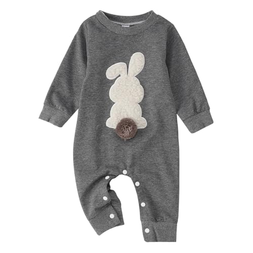 Mono de Pascua para bebé niño y niña 2026, traje bordado de conejito, gris, 12-18 meses