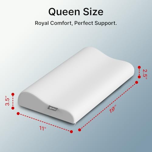 Image of pTron Ergova O2 100% Memory Foam Cervical Neck Pillow, Improves Posture, Spinal Alignment, Neck Pain Relief Cushion, Queen Size 19x11x3.5 inch, Breathable & Washable Zip Cover (White)