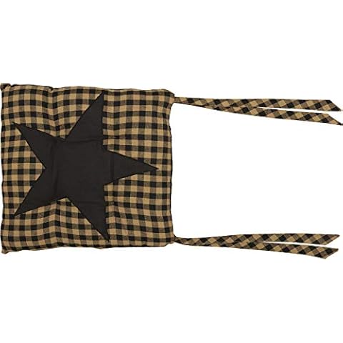 VHC Brands, Black Star, Cotton, 15x15, Chair Pad, Black Cover
