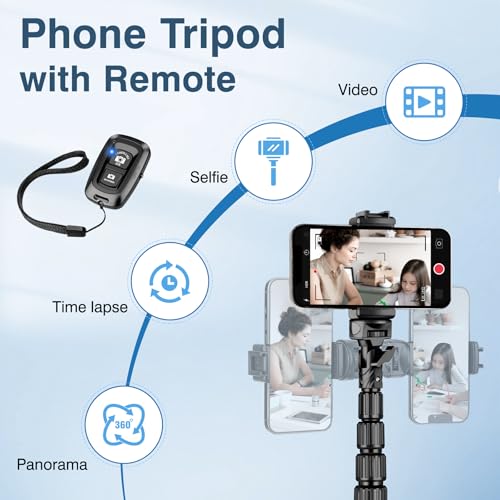 Image of Nineigh 72 inch Tripod for iPhone, Phone & Camera Travel Tripod Stand with Remote, Compatible with Smartphone /Gopro