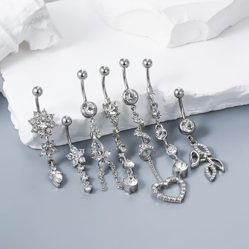 Vsnnsns 14G Dangle Belly Button Ring Piercing Jewelry 316L Stainless Surgical Steel Navel Rings Cubic Zirconia Heart Flower CZ Dangling Belly Button Ring Piercing Jewelry for Women Hypoallergenic2