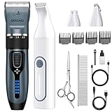 Gooad Dog Clippers Grooming Kit Hair Clipper -4 in 1Low Noise -Rechargeable-Cordless Quiet Paw Trimmer Nail Grinder, Trimmer Grooming for Thick Hair&Coats,Pet Shaver for Small and Large Dogs Cats