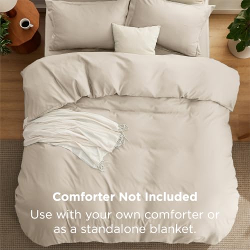 Image of Bedsure Queen Duvet Cover with Fitted Sheet, Double Brushed Bedding, Beige | 4Pcs, Deep Pocket, 90 inchx90 inch Comforter Cover, For Kids & Adults, Hotel Luxury, Soft, Breathable, Lightweight, Zipper Closure