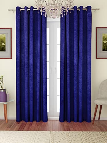 Image of ROMEE Solid-Plain Blackout Curtains 7 Feet Long Door Set of 2 - Curtains for Door, 80% Blackout Drapes for Living Room, Bedroom, 84 Inches, (Royal Blue. 213 x 122 CM)