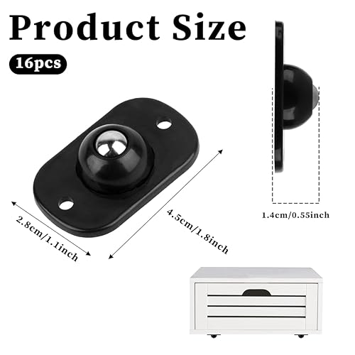 16 Roues de roulette autocollantes, 360° Roue universelle pivotante pour les appareils de cuisine, les machines à café, la poubelle (noir foncé)