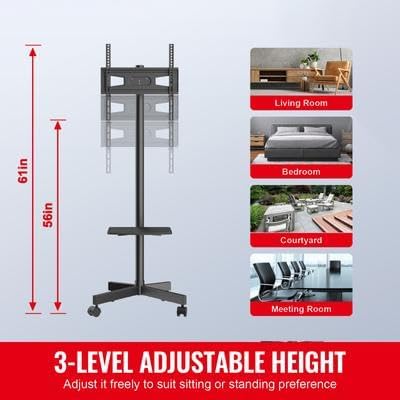 Happybuy Mobile TV Stand, Cart for 23-60 inch TVs, Height Adjustable with Wheels & Tray for AV Devices, Rolling TV Stand with Mount for Bedroom/Living Room