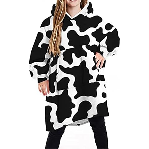 Adisputent Hoodie Blanket Kids Oversized Fleece Blanket Sweatshirts Fluffy Sherpa Casual Pullover with Giant Pocket Super Soft Winter Warm Wearable Blanket for Girls Boys (Cow) Cover