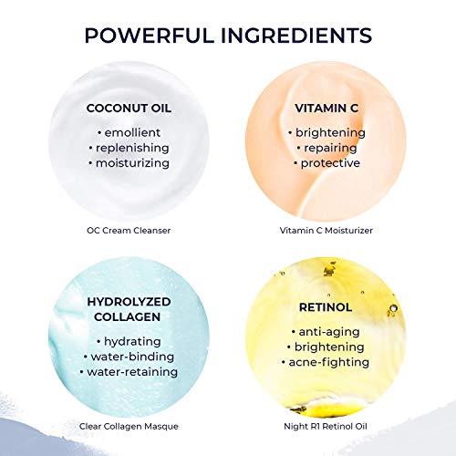 At Home Anti Aging Facial Set - 4 Piece Skincare Kit All Skin Types With Vitamin C Moisturizer, Retinol Oil, Cream Cleanser And Peel Off Face Mask - Younger Healthier Skin #TOP3