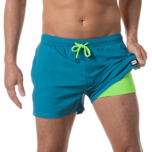 Third Wave Swim Trunks for Men with Compression Liner and 3 Inch Inseam - Premium Swim Shorts and Bathing Suit for Swimming