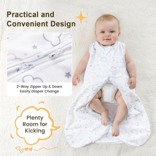 Image of PHF 3 Pack Warm Micro-Fleece Baby Sleep Sack 6-12 Months, Soft Baby Wearable Blanket, 2-Way Zipper Sleeping Bags, Comfy Toddler Sleeping Sack for Girls, Medium Size, Clouds