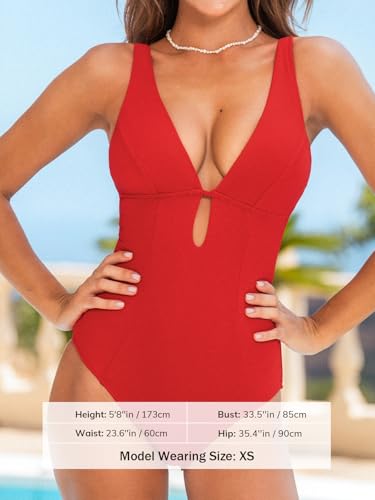 Image of CUPSHE Women's One Piece Swimsuit Deep V Neck Keyhole Cutout O Ring Textured Bathing Suit