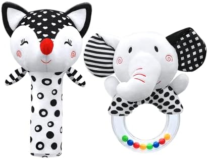 Baby Rattles 0-6 Months Newborn Toys Infant Toys 0-3 Months Rattles for Babies 0-6 Months Baby Toys 0-6 Months, Black and White High Contrast Plush Stuffed Baby Toys for 0 3 6 9 12 Months Girls Boys