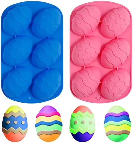 Lanjue 2 Pcs Easter Egg Mould, Chocolate Silicone Mold Silicone Candy Tray 6-Cavity Non-Stick Easter Egg Shaped Silicone Molds for Easter Chocolate Jelly Cakes Pudding