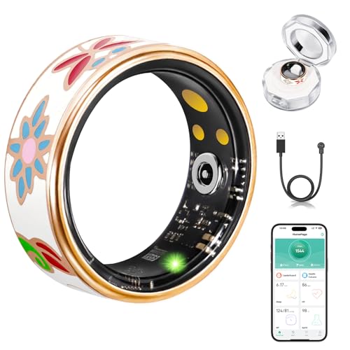 Image of Smart Ring for Women and Men - IP68 Waterproof Health Tracker Ring with Heart Rate, Step Counting, Sleep Monitoring, No Subscription Fee for iPhone /Android, Enamel Rose Gold 7#