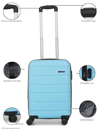 Image of TEAKWOOD LEATHERS Unisex 8 Wheels Trolley Bag, Hard Cabin with Zipper Closure, Adjustable Push Button & Cross Side Strap, Lock System 360 Degree (55 CM, Sky Blue)