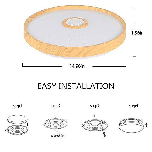 IYUNXI LED Starlight Music Ceiling Light with Bluetooth Speaker 36W 15Inches Dimmable Color via Remote Control App Music Ceiling Light 6400LM LED Ceiling Light Fixture for Bedroom,Living Room