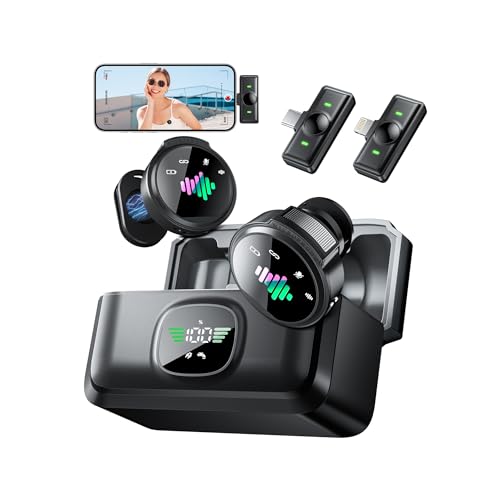 Wireless Lavalier Microphone for iPhone: Mini Microphones for Android Equipment - Noise Reduction Lapel Mic for Professional Recording - 80h Battery Life - 48KHz Studio Sound