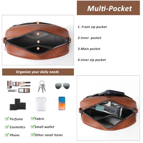 Image of TANTOMI Crossbody Bags for Women Trendy,Vegan Leather Crossbody Purses for Women Small Shoulder Bag Handbags with Wide Strap (Brown)