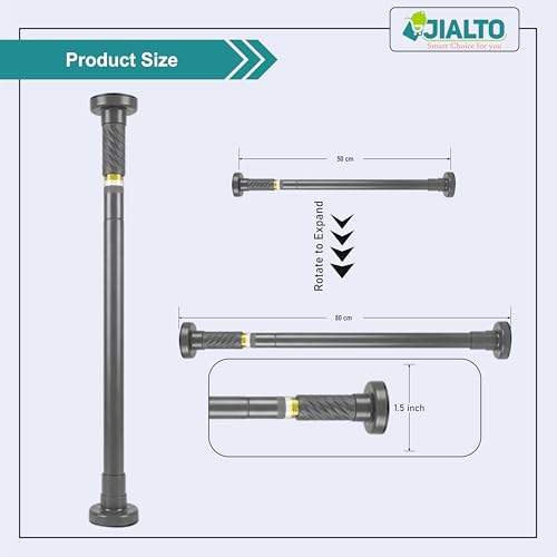 Image of JIALTO Adjustable Bathroom Curtain Rod | Extendable 50 To 80 Cm Shower Curtain Rod Without Drill for Wall Anti-Skid Spring Pull | Door Curtain | Bathroom Pipe Rod | Curtain Stand - GREY, Pack Of - 2