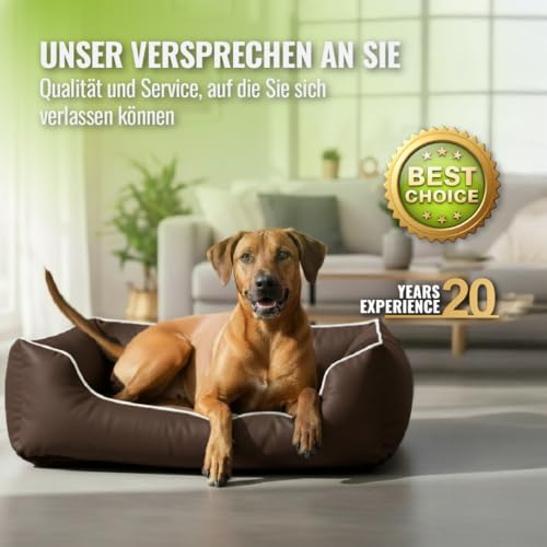 CopcoPet Hundebett kleine Hunde – Waschbares Hundekissen 【Wendebett】 Hundekorb aus Kunstleder - Formstabiles Hundesofa - Hundekörbchen mit erhöhten Rand, Dog Bed Dunkelbraun 70 x 55 cm