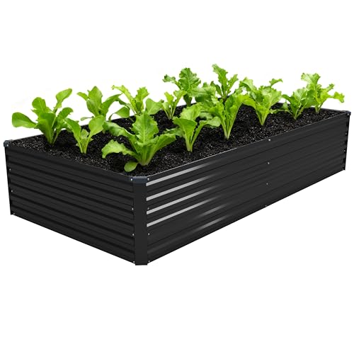 DIIYIV 8x4x1.5FT Galvanized Raised Garden Bed Vegetable Boxes-Rectangle Metal Flower Box Large Planter Raised Beds Outdoor Garden for Planting Fruit Herb-Black